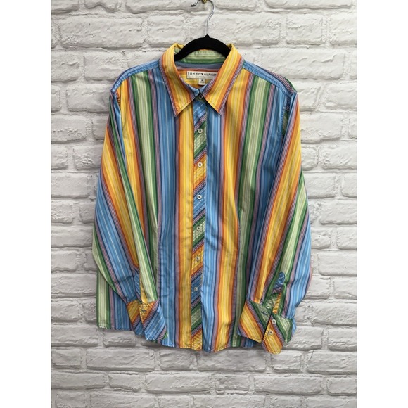 Vintage Tommy Hilfiger Top Women Size‎ 18 Rainbow Striped Y2K Classic Festival - Picture 7 of 15